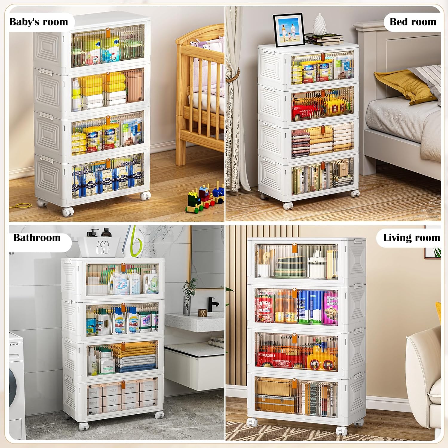 QudraKast 4-Tier Stackable Storage Bins – 37QT Each, Foldable & With Wheels | Closet, Toy, Office Organization