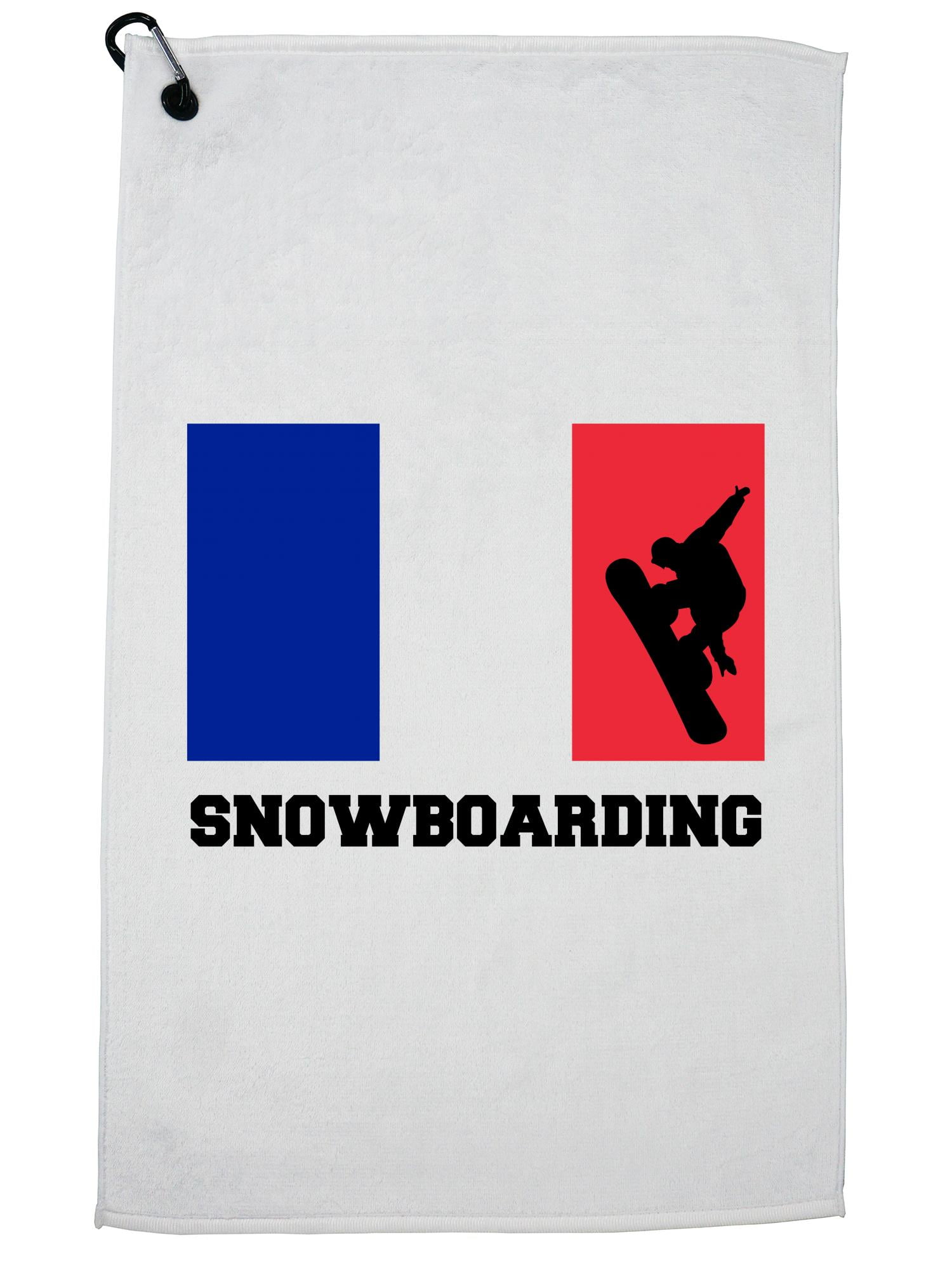 France Olympic Snowboarding Flag Silhouette Golf Towel with Carabiner Clip by Hollywood Thread