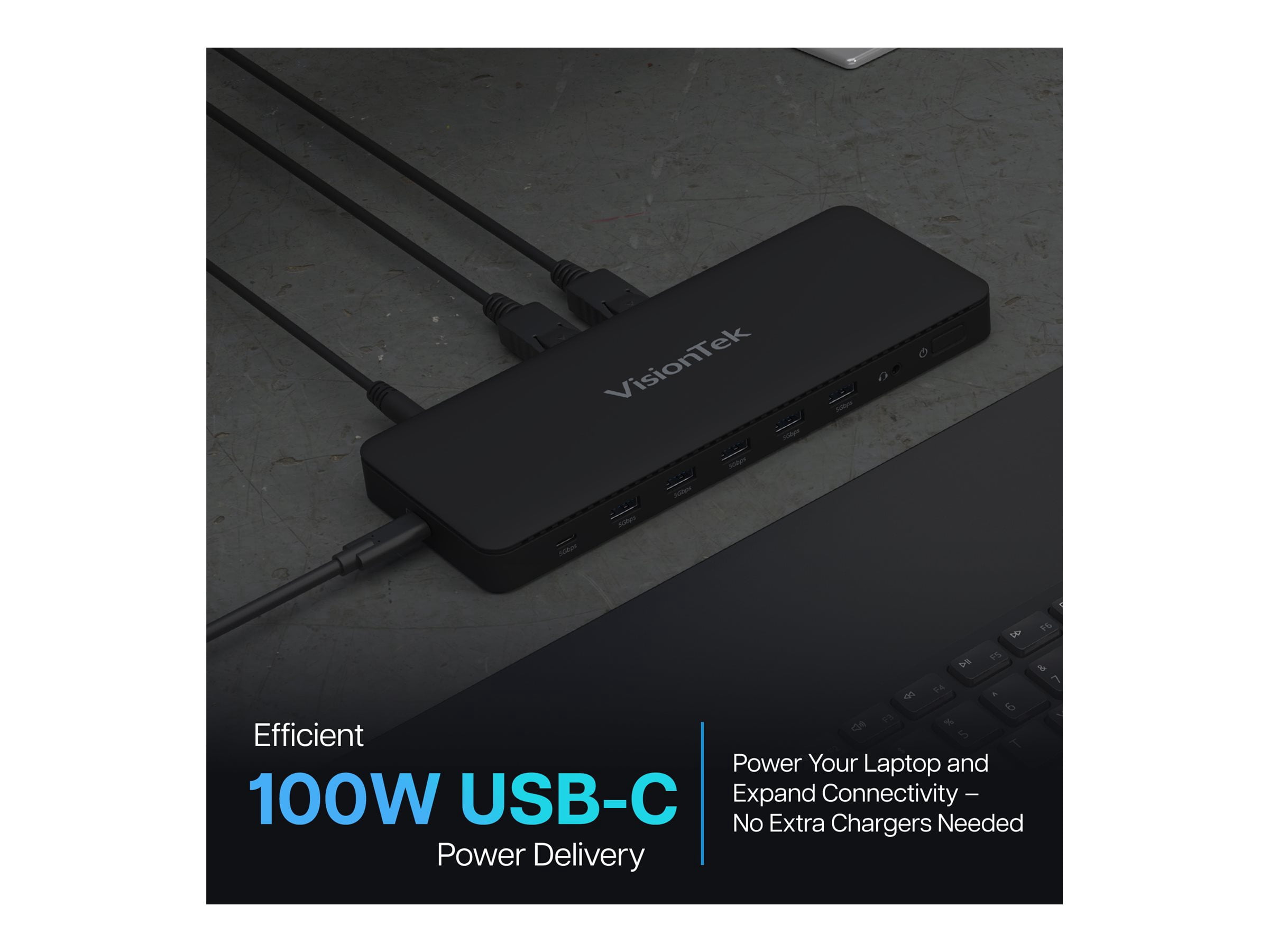 VisionTek VT4600DL Universal Dual 4K Docking Station 100W Charging (USB-A, USB-C) - for Notebook, Laptop, Desktop, Monitor, Mobile Device - Charging Capability - 100 W - USB Type C, USB Type A - 2 ...