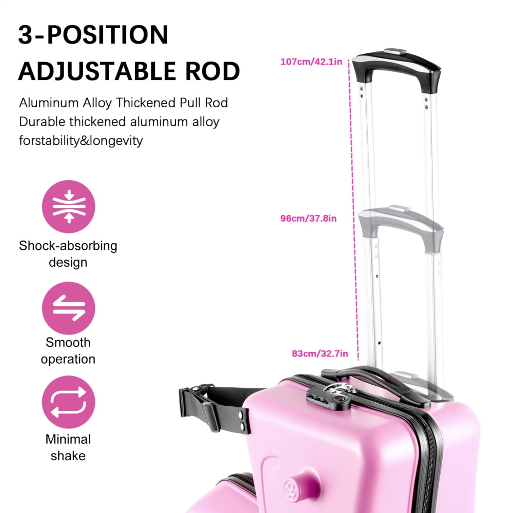 Kids Ride on Luggage for Aged 3-12, Toddler Luggage with Seat,Rolling Luggage with Spinner Wheels ,Suitcase Carry Trolley with Password Lock,with Safety Belt, Airplane Travel (Pink)
