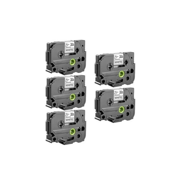 PrinterDash Compatible Replacement for Brother Black on White Laminated P-Touch Label Tape (5/PK-3/4in X 26.25Ft/18mm X 8m) (TZE-S241_5PK)