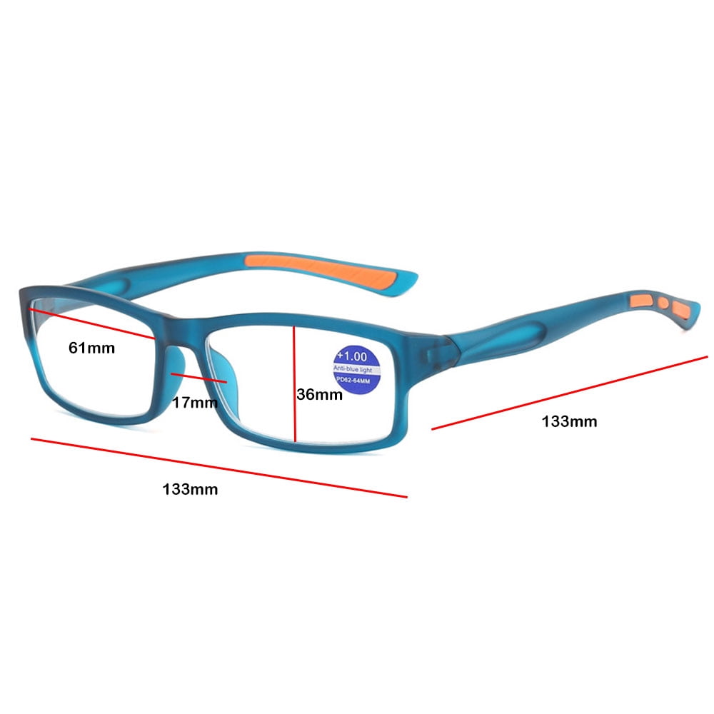 3 Pack Mens Rimmed Sport Reading Glasses +4.0, Womens Blue Light Blocking Plastic Blue Frame Readers 4.0