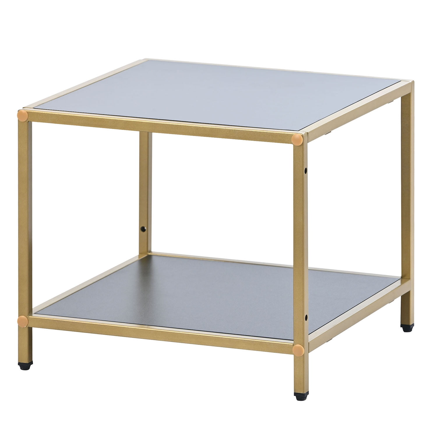 Kadyn Modern Coffee Table, Particle Board Tea Table with Metal Frame, Simply Assemble Square Corner Tables with High Gloss White Marble Finish, White+Black