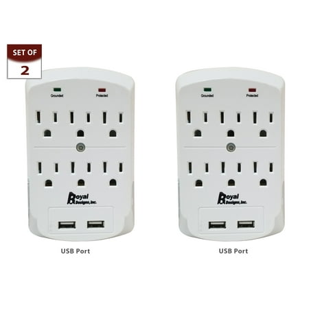 UPC: 0742574173895 | Royal Designs Black USB Wall Mount and Surge Protector with 6 Outlets and Two USB Ports  Set of 2