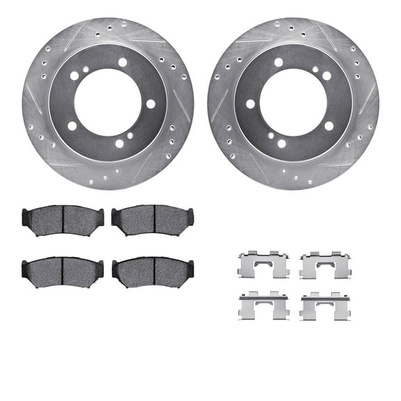 Dynamic Friction Company Front Brake Rotors-Drilled and Slotted-Silver with 5000 Advanced Brake Pads includes Hardware 7512-47274