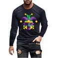 thumbnail image 3 of UVEASISHA Mens Mardi Gras Tshirt Crewneck Casual Long Sleeve Shirts Fancy Mask Graphic Tees Stretchy Slim Fit Gym Workout T-Shirts Navy XXL, 3 of 6