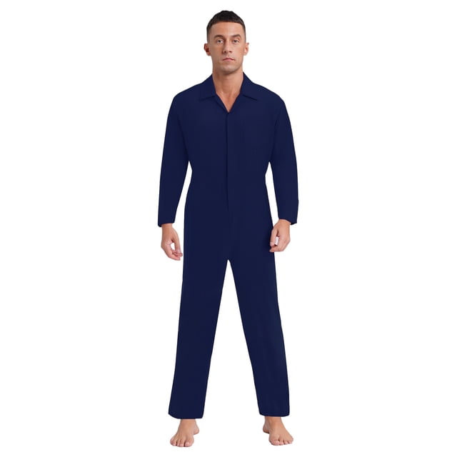 CHICTRY Men's Long Sleeve Zipper Coveralls Lightweight Mechanics Jumpsuits Workwear Work Overalls Navy Blue 3XL