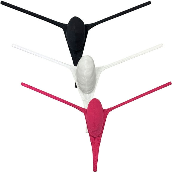 Botmois Men's Cotton Thongs Cheeky Bikini Tangas Elastic G-stings Underwear Ultrathin Mini Bottoms Underpants Lingerie Black/White/Wine Red L