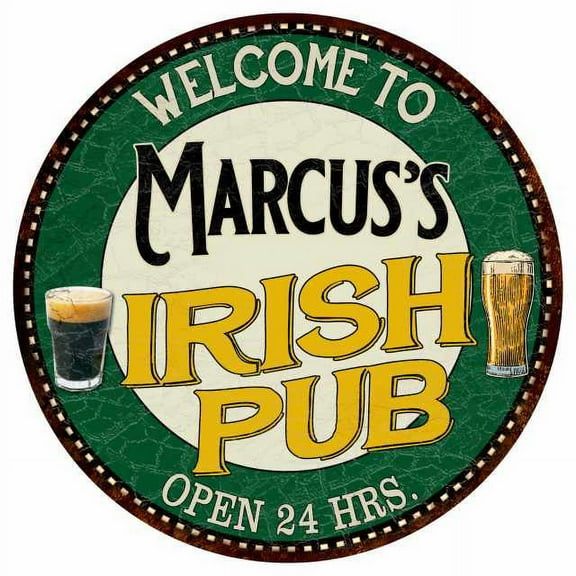 Marcus's Irish Pub 14" Round Metal Sign Kitchen Bar Wall Decor 100140036322