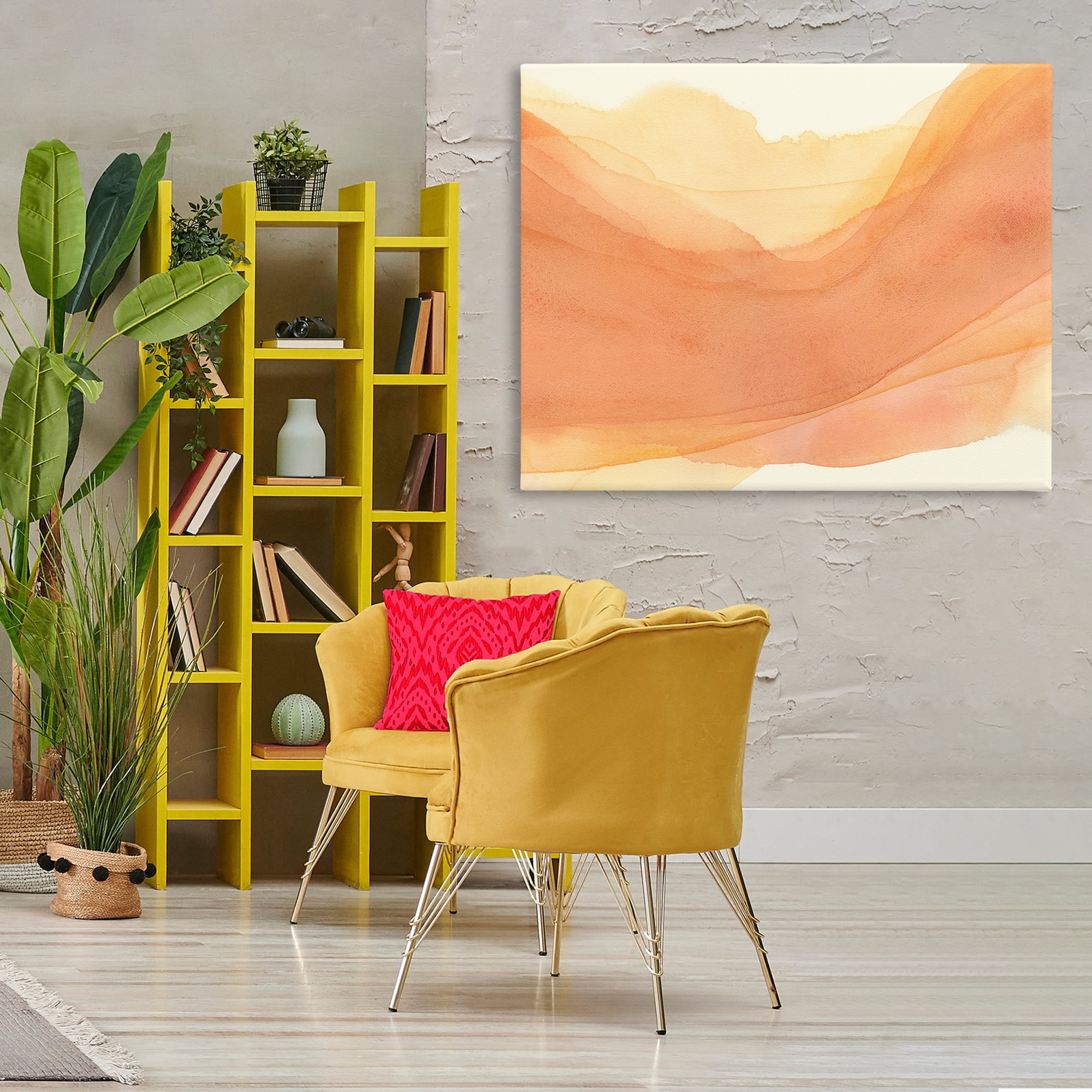Stupell Industries Orange Splash Wave Abstract Painting Wrapped Canvas Art Print Wall Art, 48 x 36