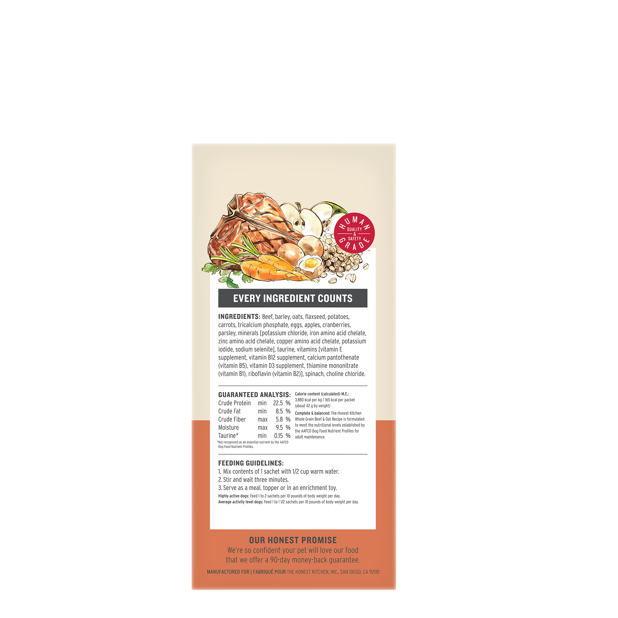 The Honest Kitchen Human Grade Dehydrated Whole Grain Dog Food – Complete Meal or Dog Food Topper – Beef 10-Pack of 1.5 oz Sachets