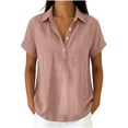 thumbnail image 7 of hoksml Women's Cotton Linen Collared Shirt, Short Sleeve Pull-On Button-Down Blouse, Loose Fit Casual Daily Office Wear Top, 7 of 7