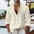 thumbnail image 2 of QATAINLAV Men's Casual Tops Long Sleeve Cotton Gauze Shirts Solid Buttons Down Collared Summer Beach Hippie Shirts Beige L, 2 of 9