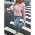 thumbnail image 4 of Suéteres Tipo Cárdigan de Larga con Cuello en V para Mujer, Chaquetas de Punto Gruesas, y con Botones, para Otoño e Invierno. Rosa XL, 4 of 8