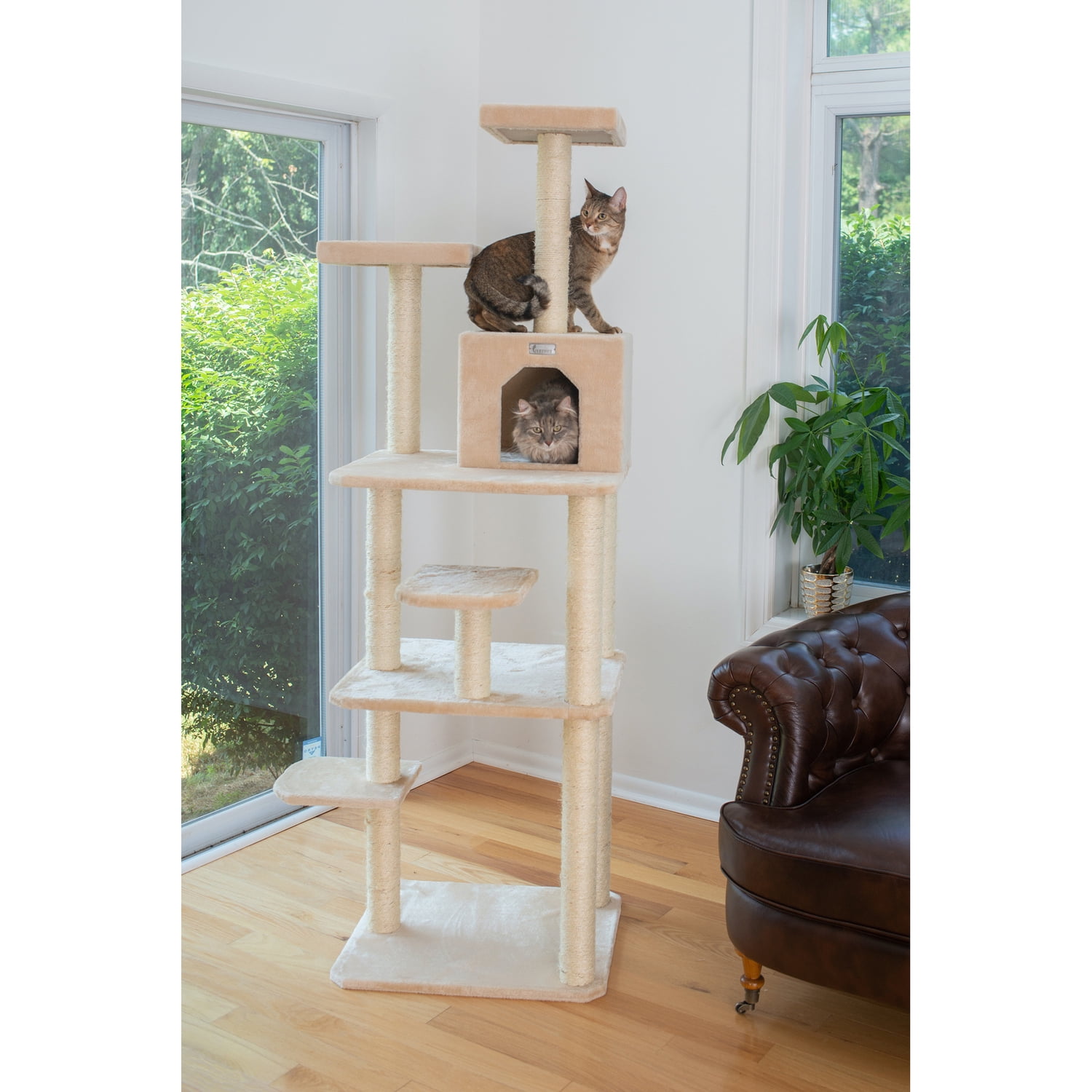 GleePet 74"real wood Cat Tree GP78740821 Beige 7 Levels