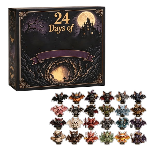 Halloween Bat Advent Calendar 2026 Surprise Box, 24 Pcs 2D Flat Acrylic Hanging Ornaments, Countdown Charms for Kids Adults, Indoor Window Display