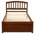 thumbnail image 2 of Hassch Twin Size Bed Frame with Headboard, Trundle, Solid Wood Foundation, No Box Spring Needed, Wood Slat Support, Walnut, 2 of 9