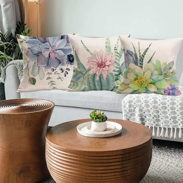 Succulent Cactus Floral Pillow Covers 20 x 20 inch Set of