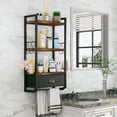 thumbnail image 2 of Bathroom Storage Organizer Wall Mounted, 3 Tier Bathroom Towel Rack Shelf with Storage Drawer Double Towel Bars and Hooks, Industrial Bathroom Shelves Over Toilet, Rustic Black and Brown, 2 of 9