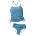 thumbnail image 4 of ZXLBBD Girls Bathing Suit Summer Ruffle Spaghetti Straps Stretch Fit Cropped Tankini Top with High Waist Bottoms for Youth Casual Beach Pool,Light Blue,7 Y-8 Y, 4 of 6
