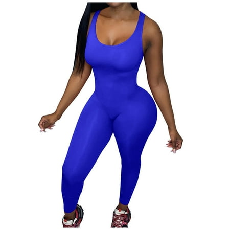 

Fashion Women Solid Round-Neck Sleeveless Tank Casual Slim Elastic Jumpsuits