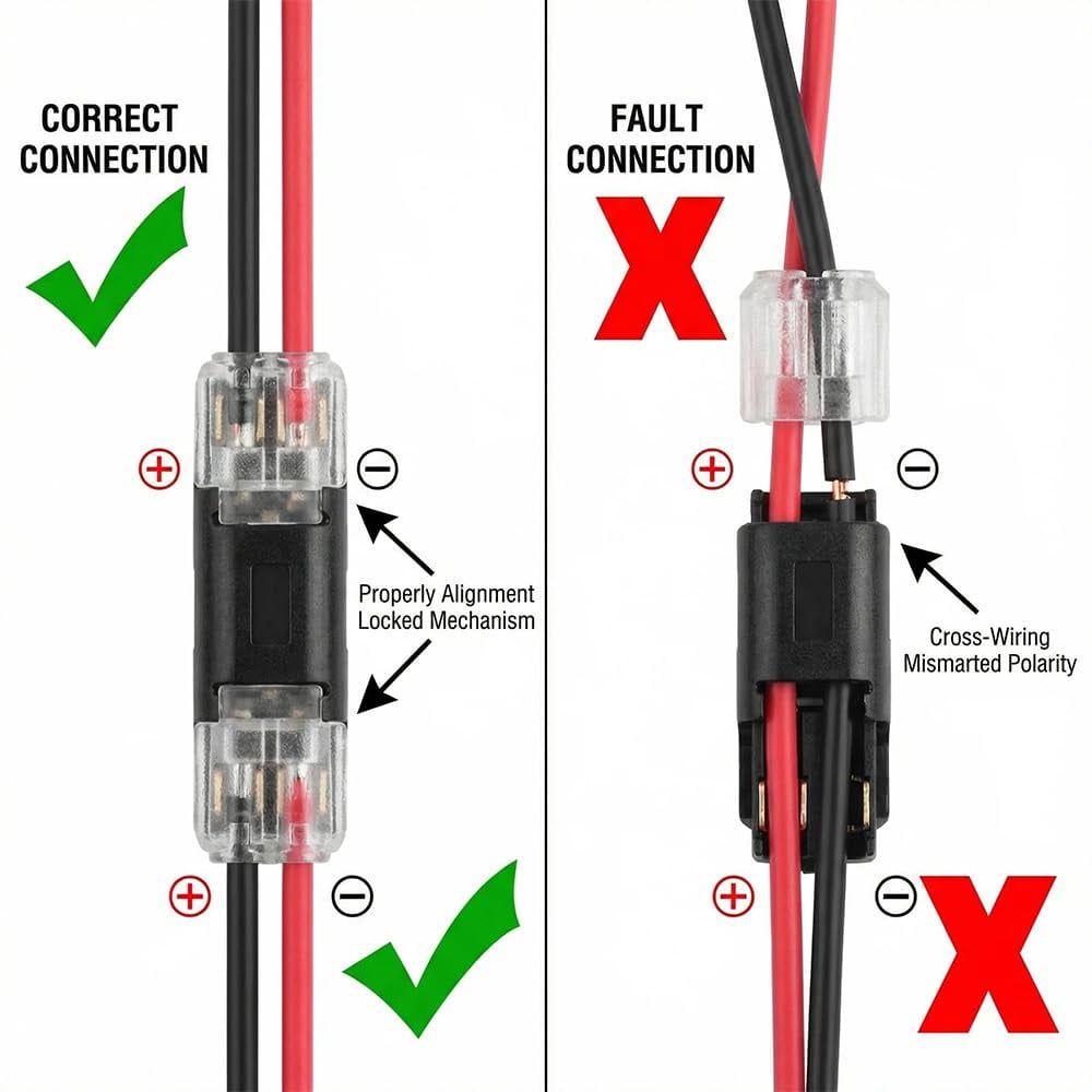 Double Wire Plug in Connector, Quick Connect Wire Connectors Push-in Snap On Electrical Connectors with Locking Buckle for LED Strip Lights DIY Wiring Low Voltage Projects