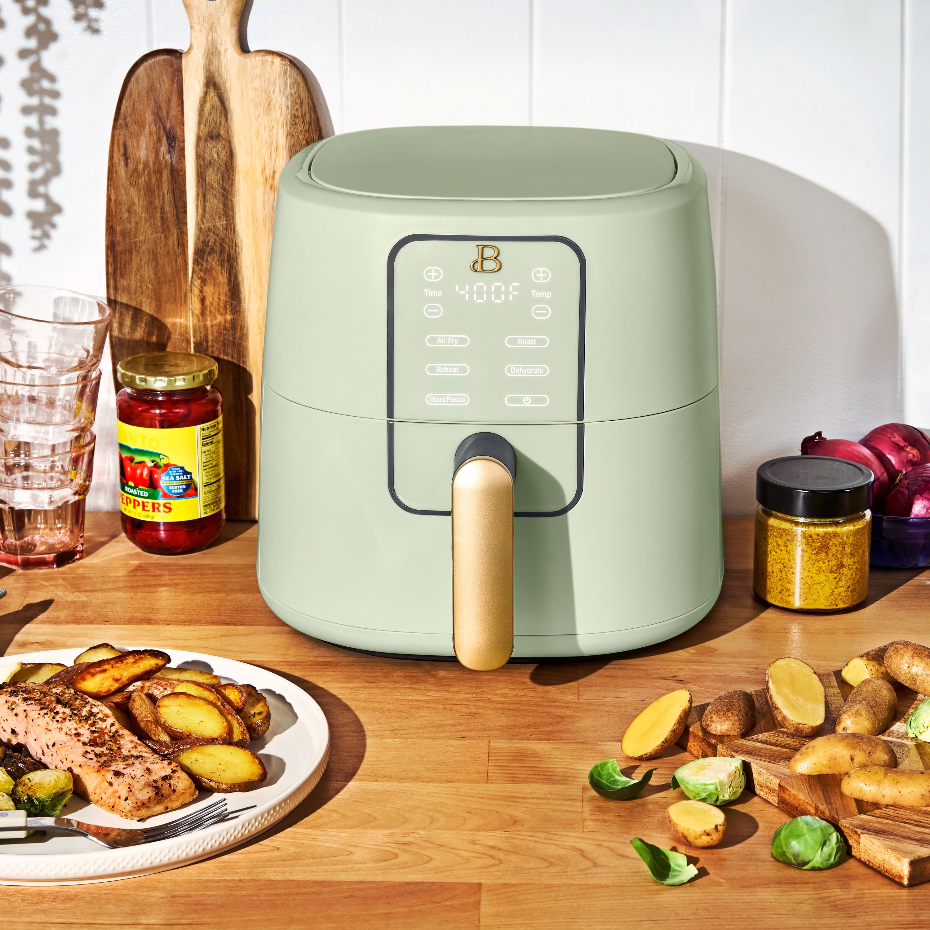 Beautiful 6 Qt Air Fryer with TurboCrisp Technology, EverGood Non-Toxic Ceramic Nonstick Coating, Sage Green by Drew Barrymore