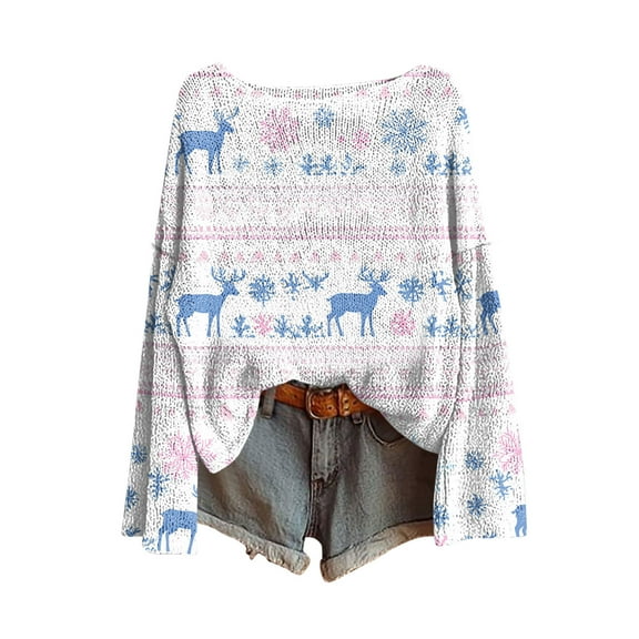 yardsong Wine Red Boat Neck Sweater for Women - Ugly Christmas Imitation Knitted Long Sleeve Glass Pattern Holiday Tops Pink,S