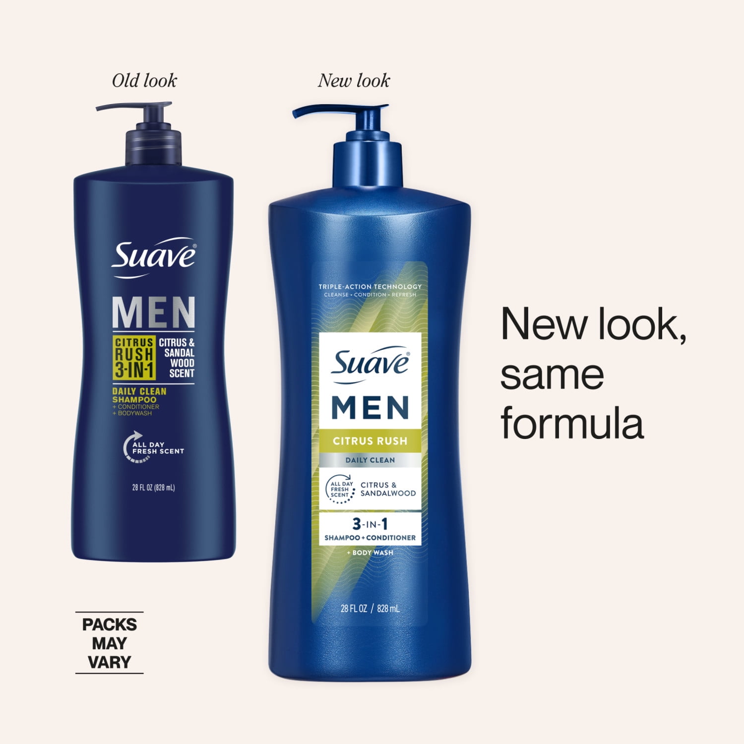 (4 pack) Suave Men Citrus Rush 3-in-1 Shampoo, Conditioner & Body Wash with Glycerin & Keratin, 28 OZ