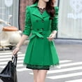 thumbnail image 2 of Elegant Ladies Long Sleeve Lace Trim Bowknot Mid Length Trench Style Coat for Women, 2 of 3