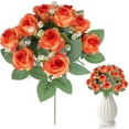 thumbnail image 2 of Artificial Orange Rose Bouquets, Realistic Silk Mini Roses with Baby’s Breath & Green Leaves, Fake Flower Bundles for Wedding, Home Decor, Floral Arrangements, Party Centerpieces, Indoor Use, 2 of 7