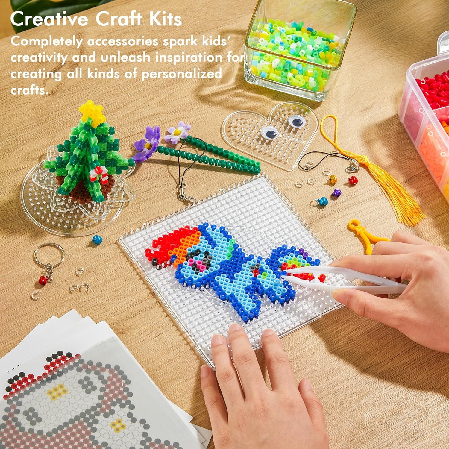 Fuse Beads, 33000pcs Fuse Beads Kit, 33 Color 5MM Iron Beads Set with 150 Patterns, 8 Pegboards, 15 Ironing Paper, 6 Tweezers, 85 accessories, Craft Kits Gifts for Birthday Christmas