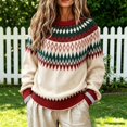 thumbnail image 2 of Womens Sweaters Color Block Casual Relaxed Long Sleeve Tops Fall Winter Round Neck Pullover Blouse Daily Wear, 2 of 5