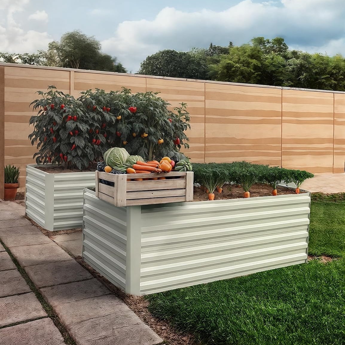 WildBreak Steel Raised Garden Bed 2 Pack, 6 x 3 x 2 ft, Metal Deep Root Planter Box, Beige