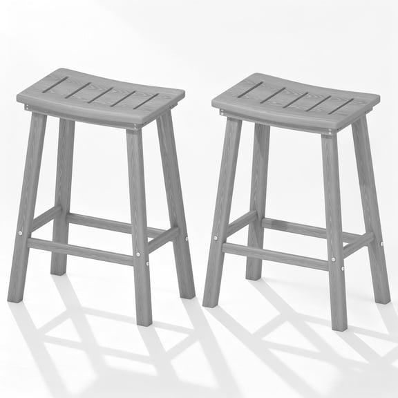 Outdoor Bar Stools Set of 2, 24 Inch Counter Height HDPE Patio Stools, 500 lbs Heavy Duty Saddle Seat Bar Chairs for Kitchen Island, Balcony & Backyard (Gray)
