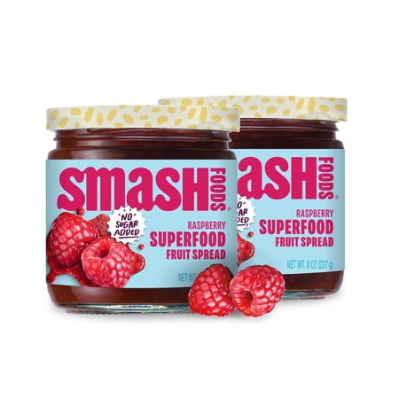 Smash Foods Raspberry Jam, No Sugar Added, Low-Calorie, Vegan (2 Jars)