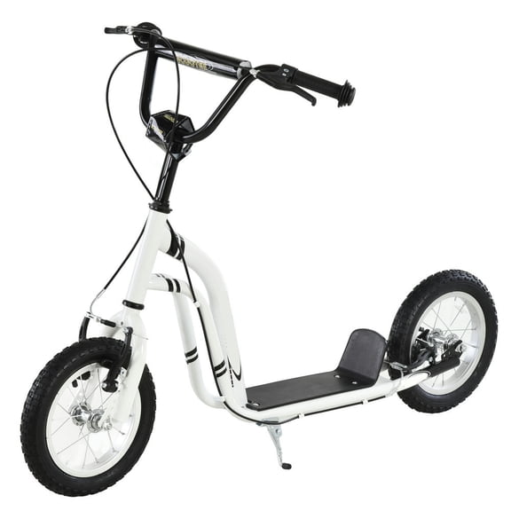 Canddidliike Youth Scooter Front and Rear Caliper Dual Brakes 12-Inch Inflatable Front Wheel Ride On Toy for Age 5 , White