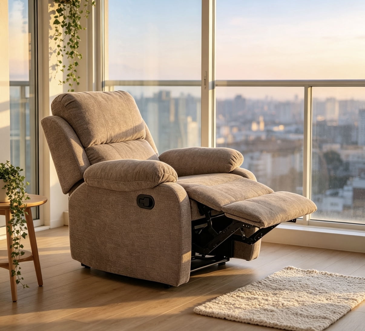 Leumius Recliner Chairs for Living Room, Manual Reclining Chair Single Sofa, Ergonomic Lounge Chair with Rocking Function,Khaki