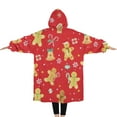 thumbnail image 2 of Oversized Wearable Blanket Hoodie,Red Christmas Gingerbread Man Pattern Sherpa Blanket Hoodie with Super Pockets,Super Warm Fuzzy Pullover for Women & Men, 2 of 6