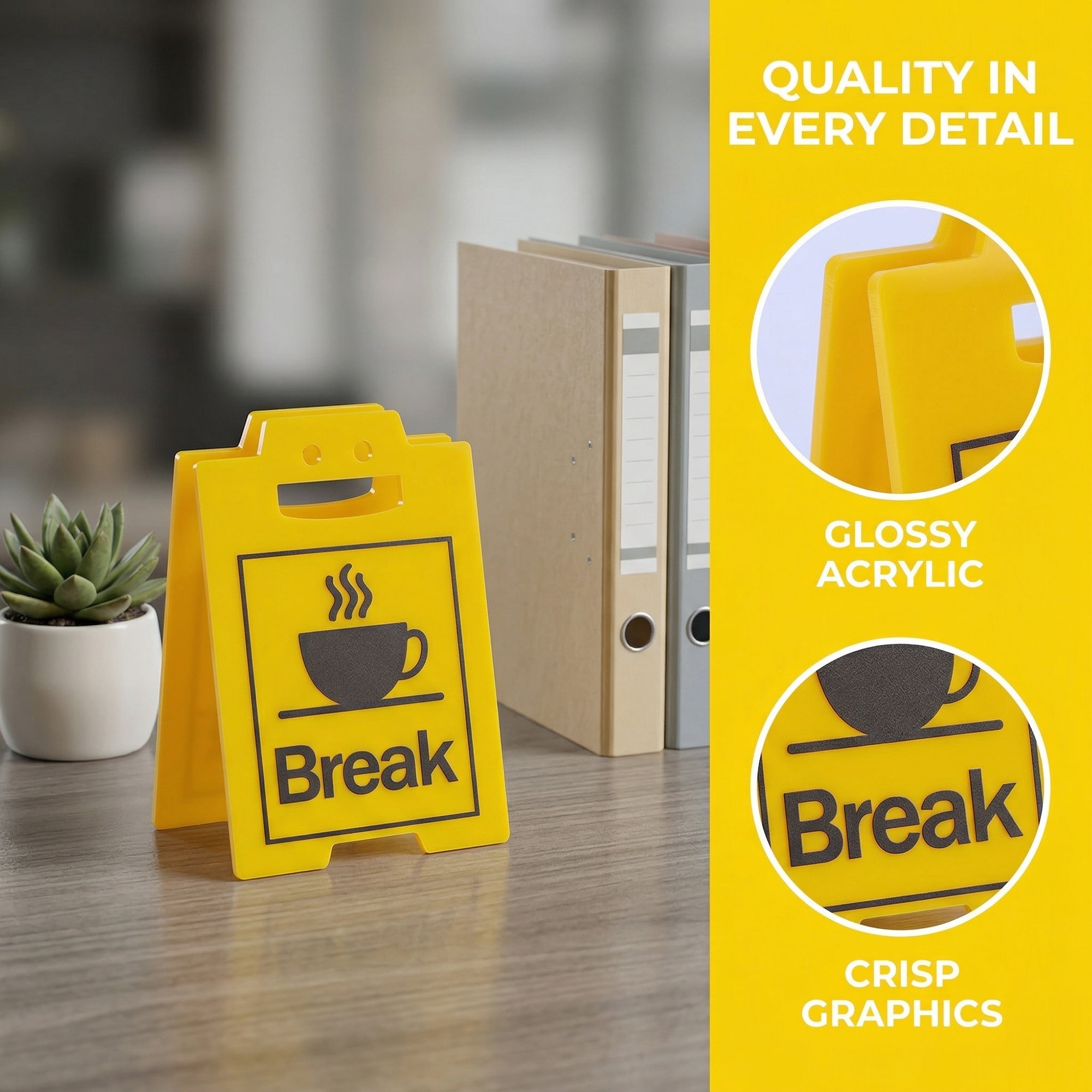 Unique Bargains Extra Stable Acrylic Desk Sign Gift Keepsake Block Yellow Style H 5.0in