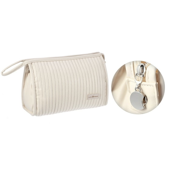 Vocoste PU Leather Makeup Bag Large Makeup Bag Make Up Brush Organizer Bag Toiletry Bag for Women Beige