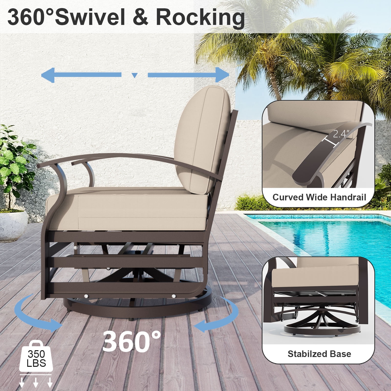 ALAULM 4-Seat Aluminum Patio Furniture Set, Outdoor Patio Conversation Set with Round Fire Pit Table and 5.1" Cushions for Patio Backyard Poolside, Sand