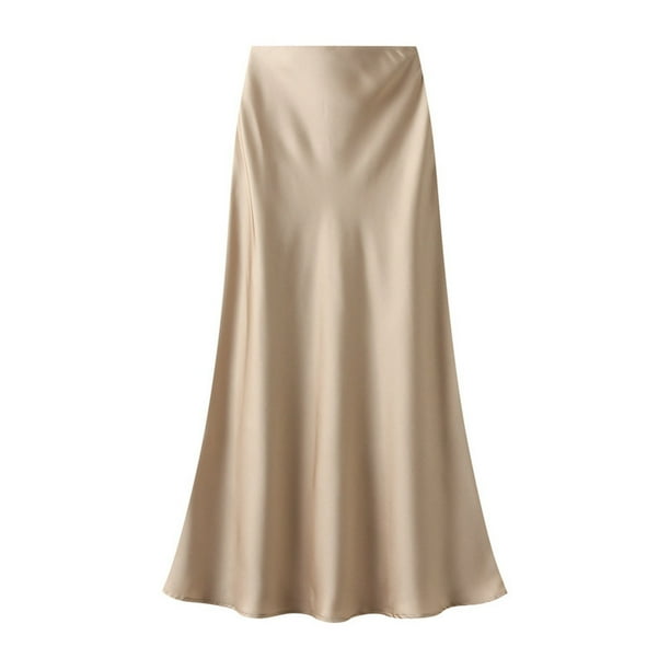 Falda de satén de cintura alta para mujer - Vestido elegante con cremallera y corte en A - Poliéster - M-XL