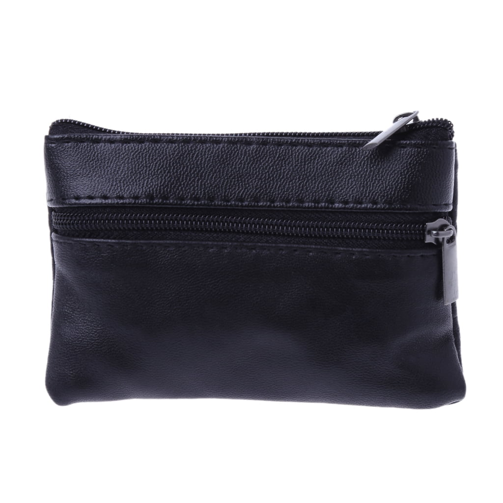 Quality soft leather black coin money pouch zipper purse wallet unisex men lady 