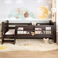 thumbnail image 5 of Bellemave Twin Size Daybed with Guardrails and Stairs, Wood Floor Bed Frame with Bookcase, Montessori Bed with Fence for Room, No Box Spring Needed,Espresso, 5 of 7