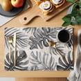 thumbnail image 2 of Balck Monstera Deliciosa Placemats Set of 2 Summer Botanical Tropical Vintage Place Mats Indoor Wipeable Table Mats Washable Cloth Dining Table Placemats for Kitchen Holiday Party Decor 13x19 Inch, 2 of 9