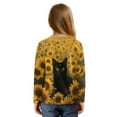 thumbnail image 2 of Xoenoiee Cat Sunflower Print Crop Top for Girls Lightweight Long Sleeve Tie Front Blouse Loose Fit Y2K Tee Sheer T-Shirt for School Sport, 7-8 Year, 2 of 7