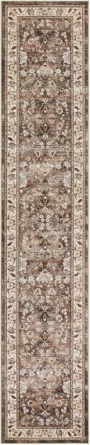MJIAexp 2' x 10' Boho Floral Kitchen Runner Rug Machine Washable Runner Rug Non-Slip Hallway Runner Laundry Rug Throw Carpet for Living Room Bedroom Dining Room Entryway Kitchen Brown
