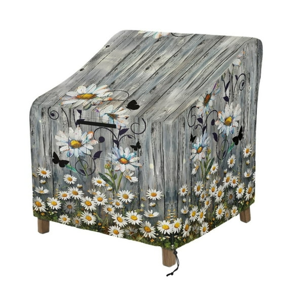 Renewold Waterproof Patio Chair Covers UV Resistant All Weather Protection Lawn Chair Covers Perfect for Patio, Deck, and Porch, 29"W x 33"D x 36"H, Daisy Gray Wood Grain