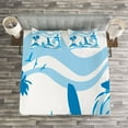 thumbnail image 3 of Ambesonne Aquatic Quilted Bedspread Set 3 Pcs, Surfer Waves Summertime, Queen Size, Blue Pale Blue, 3 of 3